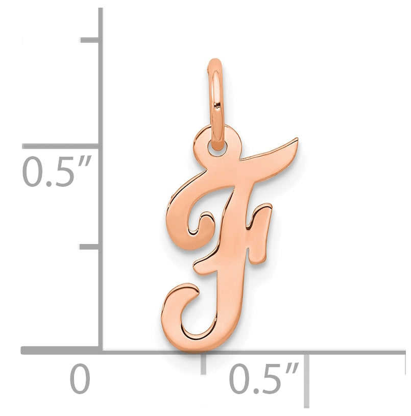 14k Rose Gold Small Script Letter F Initial Charm