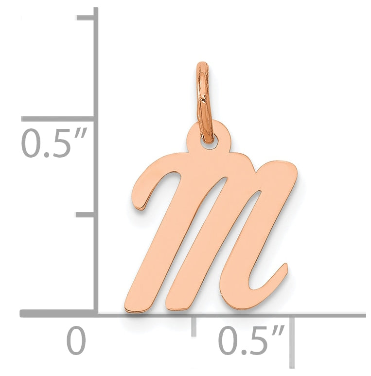 14k Rose Gold Small Script Letter M Initial Charm