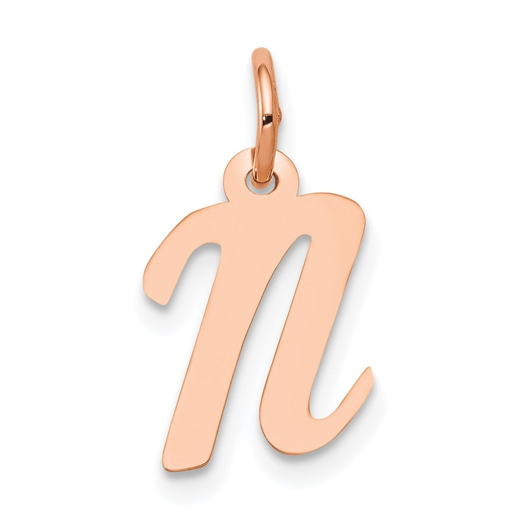 14k Rose Gold Small Script Letter N Initial Charm
