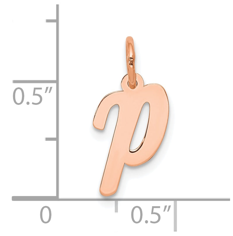 14k Rose Gold Small Script Letter P Initial Charm