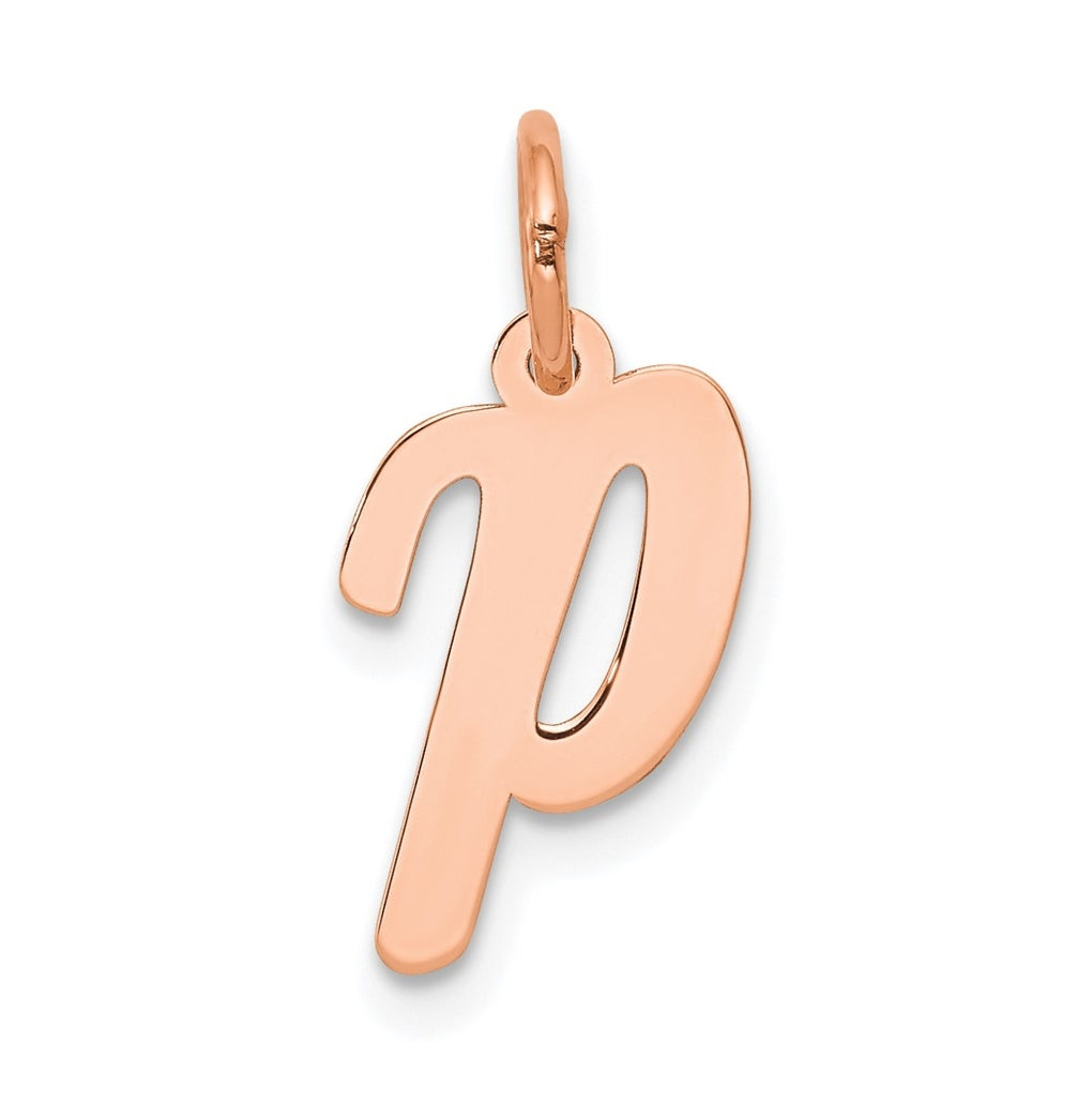 14k Rose Gold Small Script Letter P Initial Charm