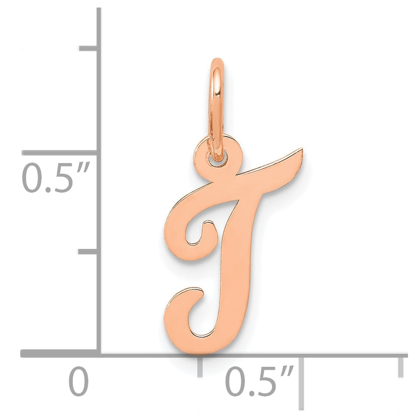 14k Rose Gold Small Script Letter T Initial Charm