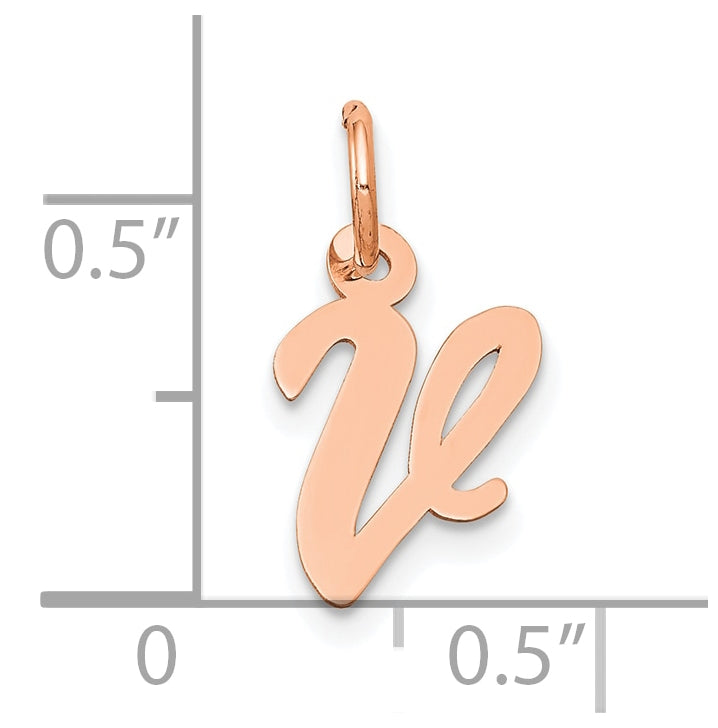 14k Rose Gold Small Script Letter V Initial Charm