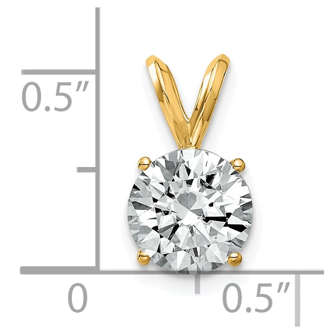 14K Yellow Gold 2ct. 8.0 mm Round DEF Pure Light Moissanite Solitaire Pendant