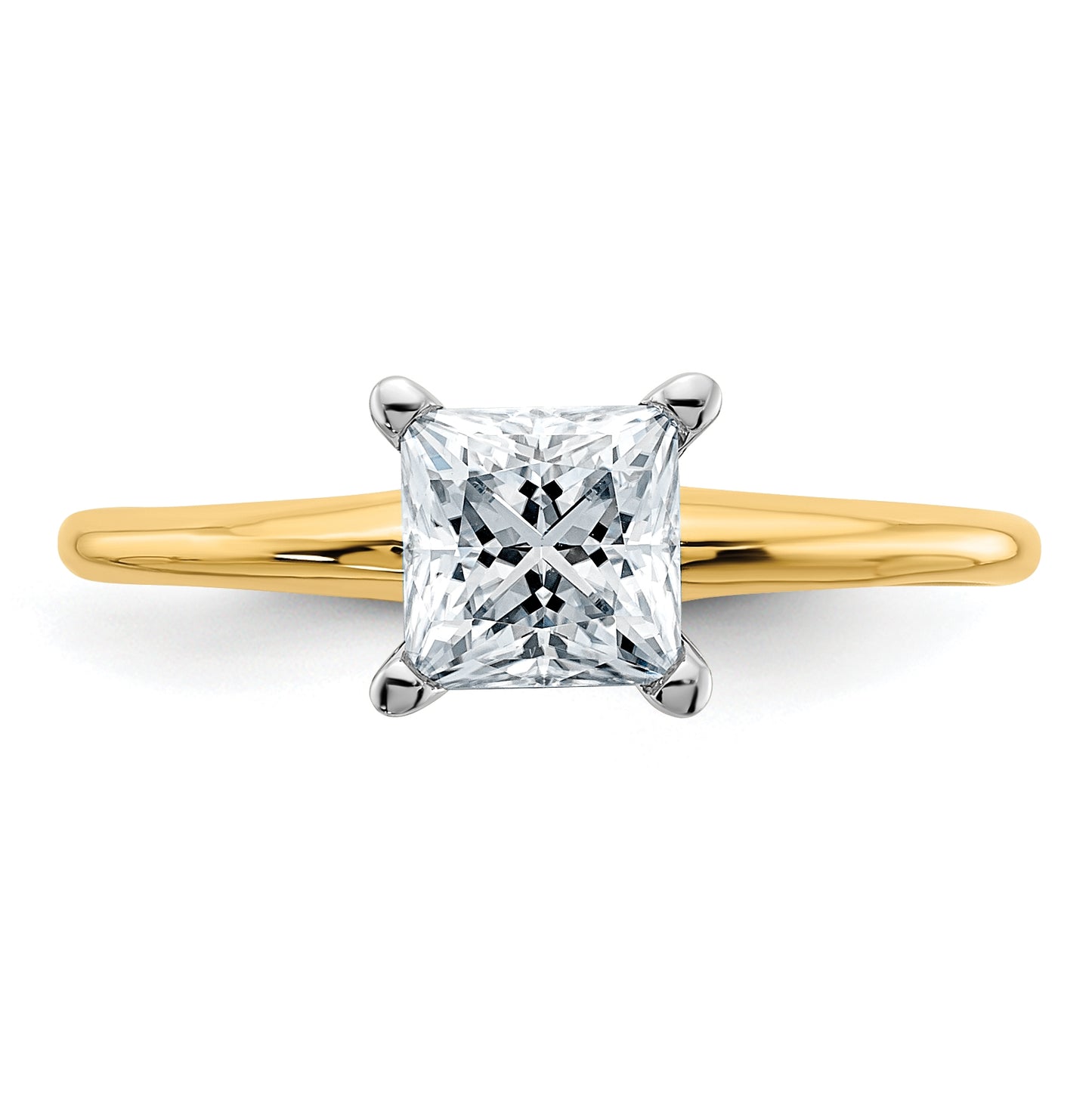 14K Yellow Gold 1ct. D E F Pure Light Princess Moissanite Solitaire Ring, Size 6