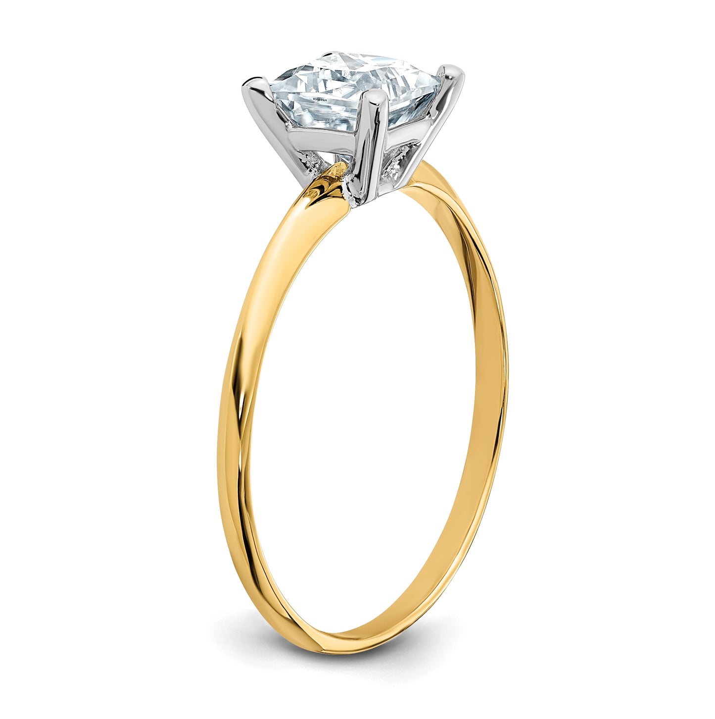 14K Yellow Gold 1ct. D E F Pure Light Princess Moissanite Solitaire Ring, Size 8