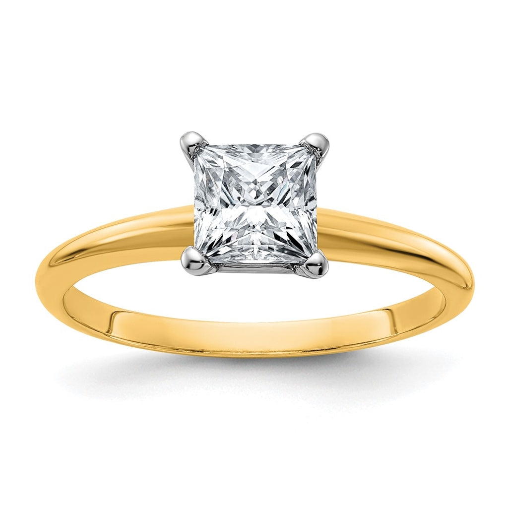 14K Yellow Gold 1ct. D E F Pure Light Princess Moissanite Solitaire Ring, Size 7