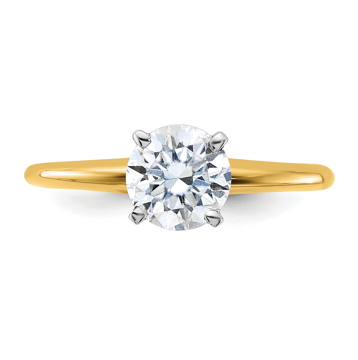 14K Yellow Gold 1ct. D E F Pure Light Round Moissanite Solitaire Ring, Size 8
