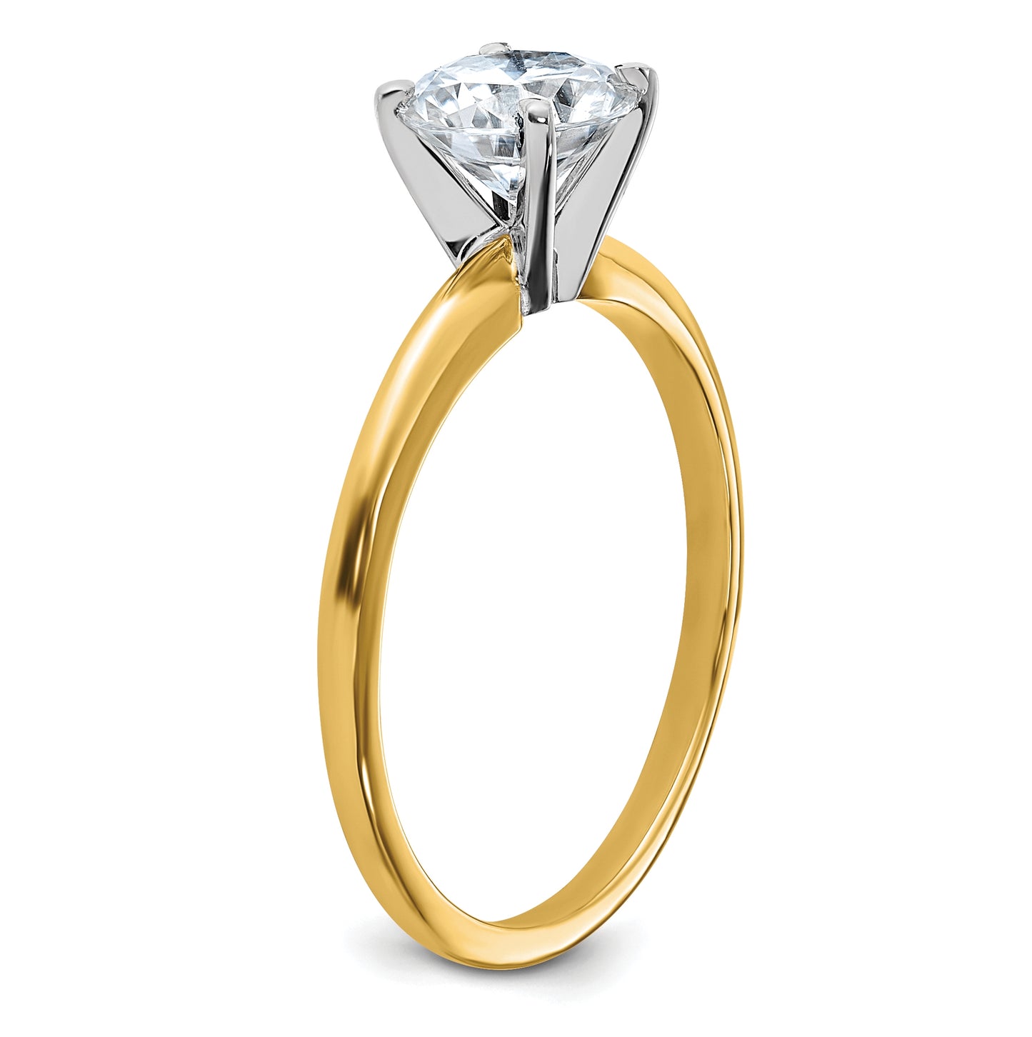 14K Yellow Gold 1ct. D E F Pure Light Round Moissanite Solitaire Ring, Size 9