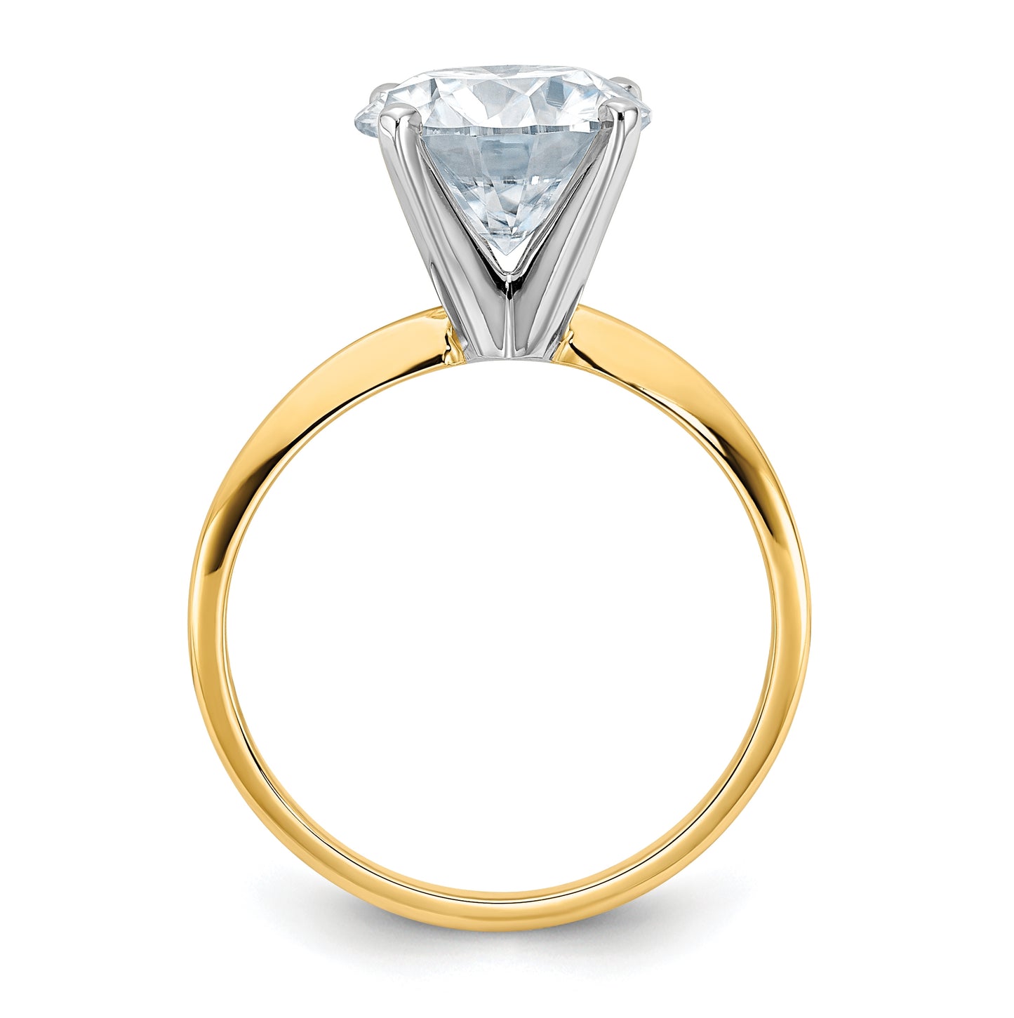 14K Yellow Gold 3ct. D E F Pure Light Round Moissanite Solitaire Ring, Size 9