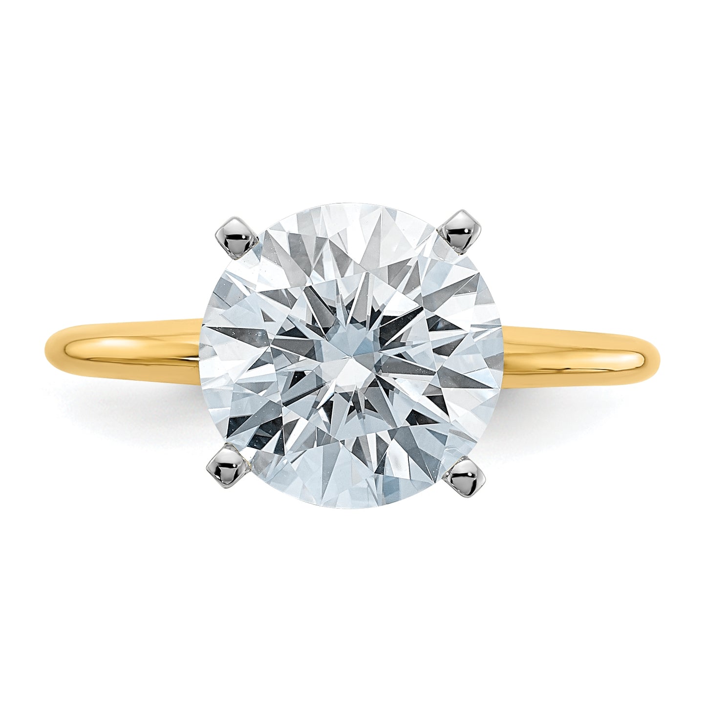 14K Yellow Gold 3ct. D E F Pure Light Round Moissanite Solitaire Ring, Size 7