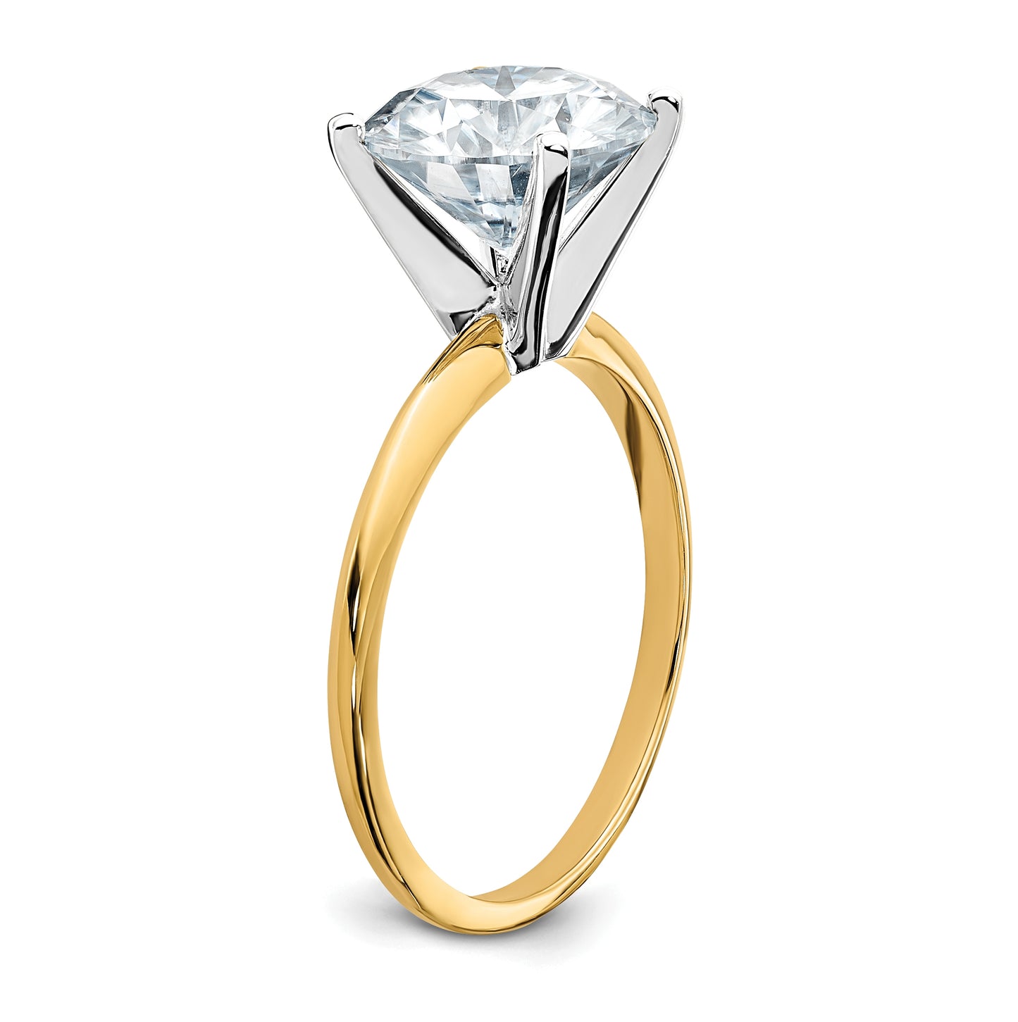 14K Yellow Gold 3ct. D E F Pure Light Round Moissanite Solitaire Ring, Size 6