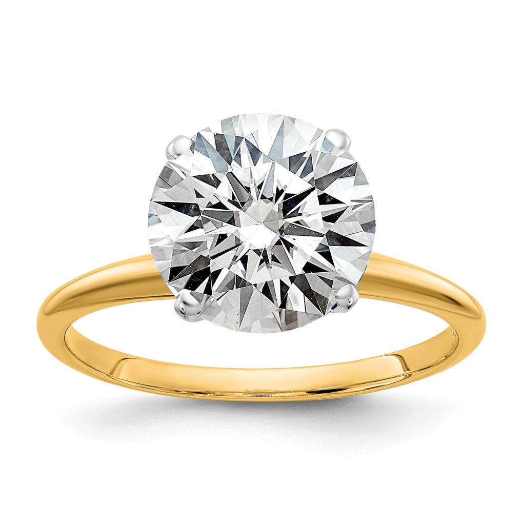 14K Yellow Gold 3ct. D E F Pure Light Round Moissanite Solitaire Ring, Size 8