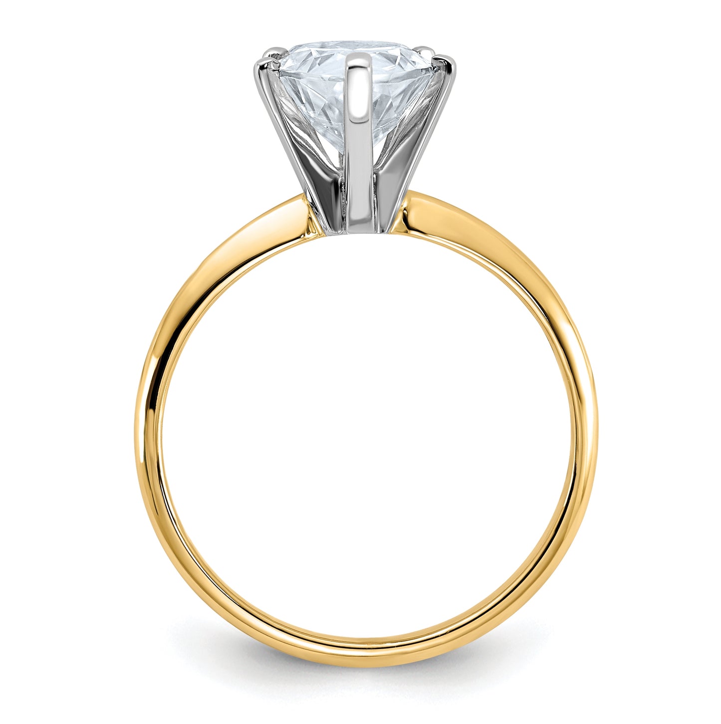 14K Yellow Gold 2ct. D E F Pure Light Pear Moissanite Solitaire Ring, Size 8