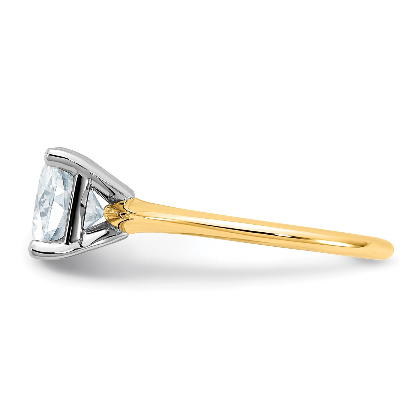 14K Yellow Gold 2ct. D E F Pure Light Cushion Moissanite Solitaire Ring, Size 6