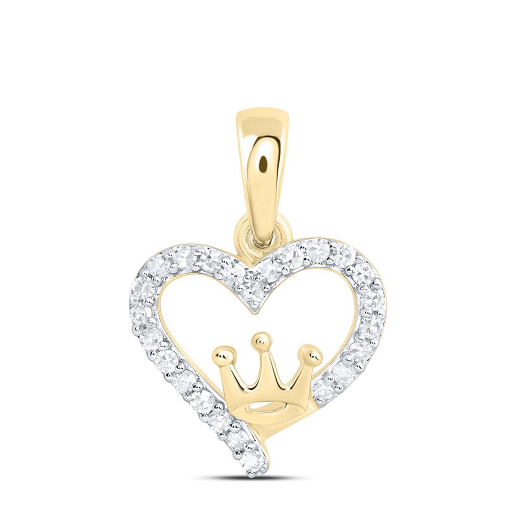 10K Yellow Gold 1/8 Cttw Natural Diamond Gift Crown Heart Pendant