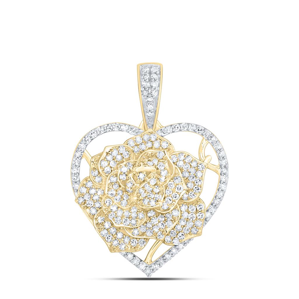10K Yellow Gold 1/2 Cttw Natural Diamond Rose Heart Pendant