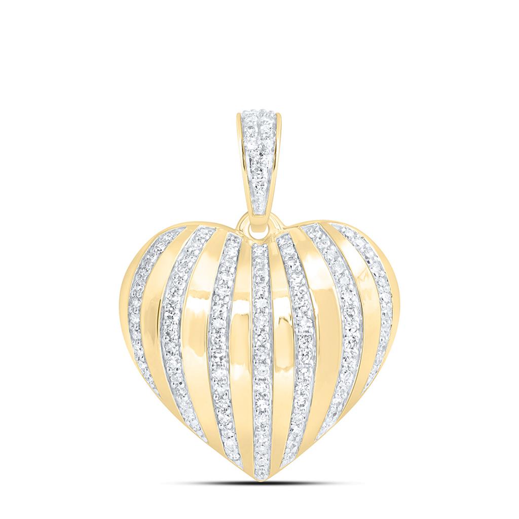 10K Yellow Gold 1/4 Cttw Natural Diamond Fashion Bow Heart Pendant
