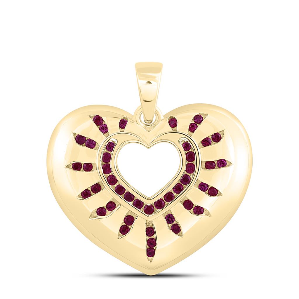 14K Yellow Gold 1/4 Cttw Round Ruby Natural Gem Heart Pendant