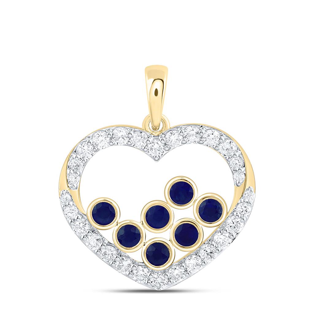 14K Yellow Gold 3/8 Cttw Natural Diamond Ana M 1/4 Cttw Round Natural Gem Heart Pendant