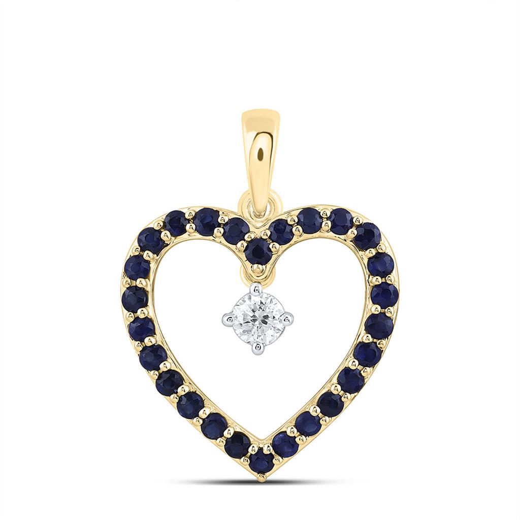 10K Yellow Gold 1/10 Cttw Natural Diamond Cn 3/8 Cttw Round Ruby Natural Gem Heart Pendant