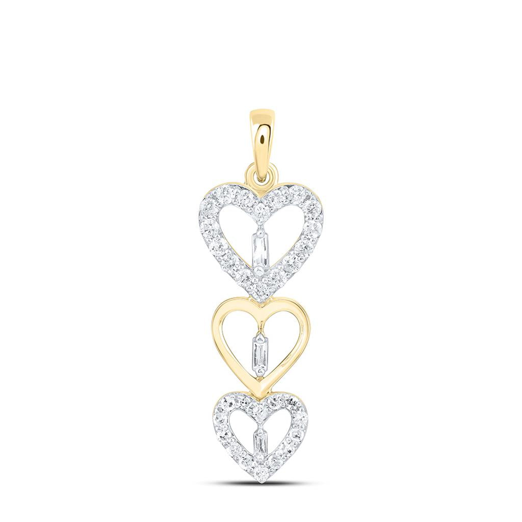 10K Yellow Gold 3/8 Cttw Natural Diamond Gift Heart Pendant