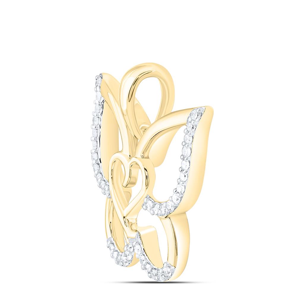 10K Yellow Gold 1/6 Cttw Natural Diamond Cn Fashion Heart Butterfly Pendant