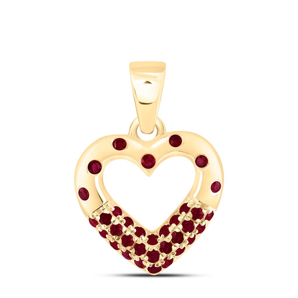 14K Yellow Gold 1/4 Cttw Round Natural Gem Heart Pendant