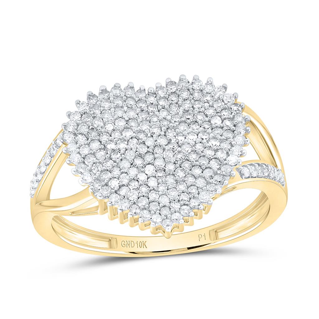 10K Yellow Gold 1/2 Cttw Natural Diamond Gift Heart Ring