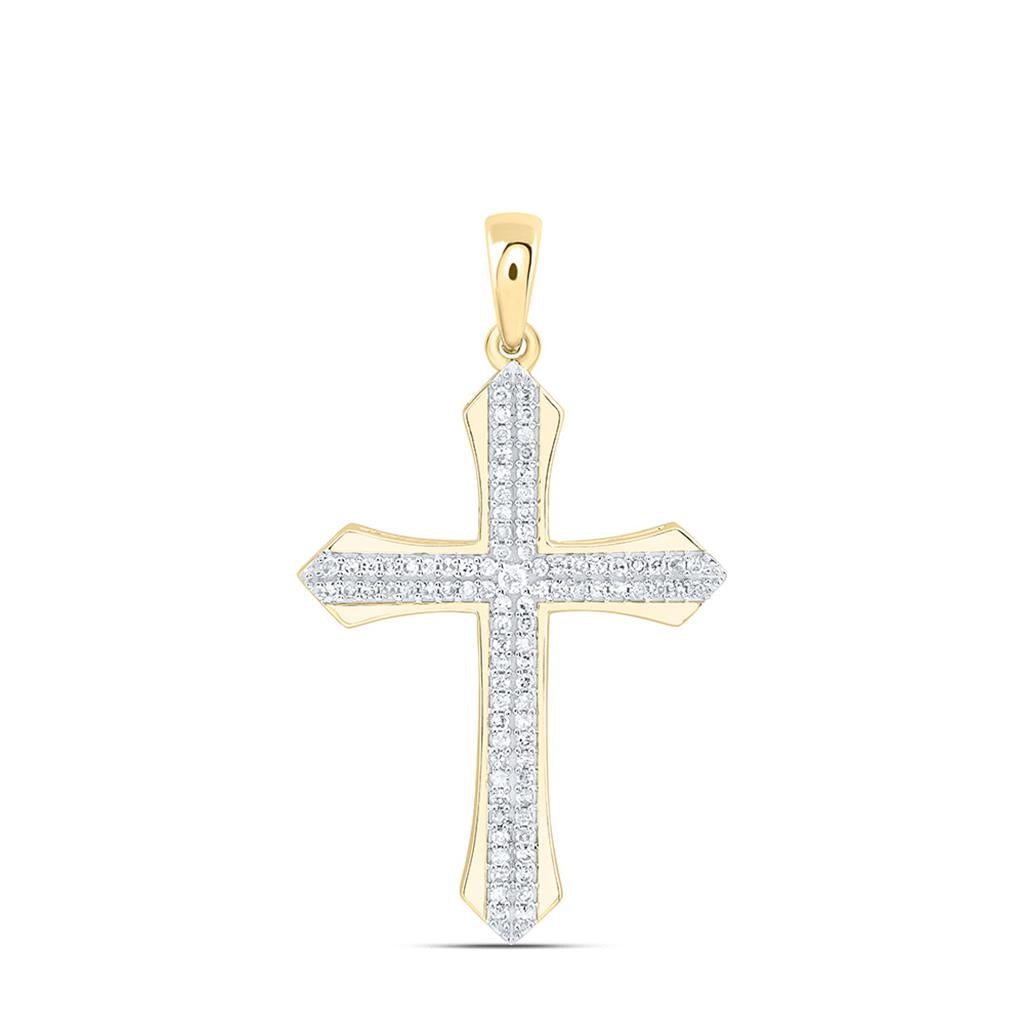 10K Yellow Gold 1/5 Cttw Natural Diamond Gift Cross Mens Charm