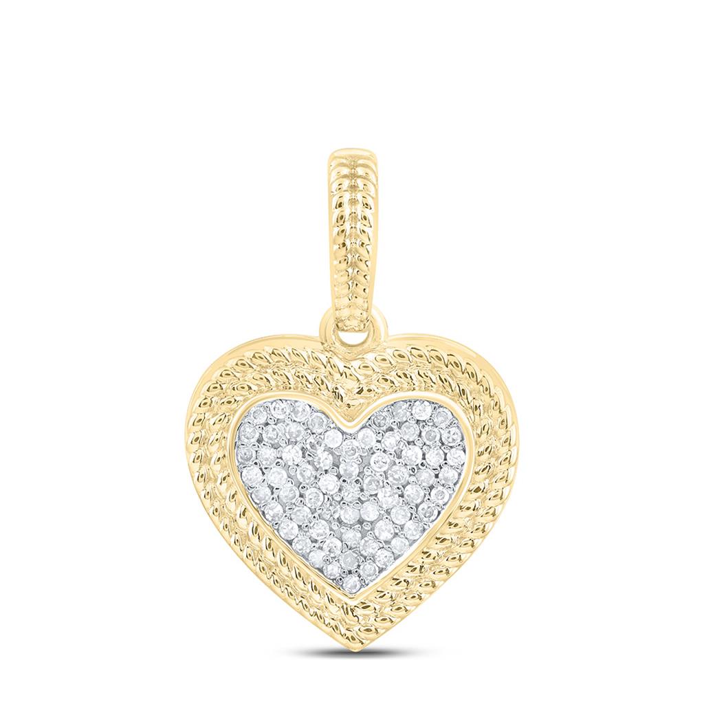 10K Yellow Gold 1/8 Cttw Natural Diamond Gift Micro-Pave Heart Pendant