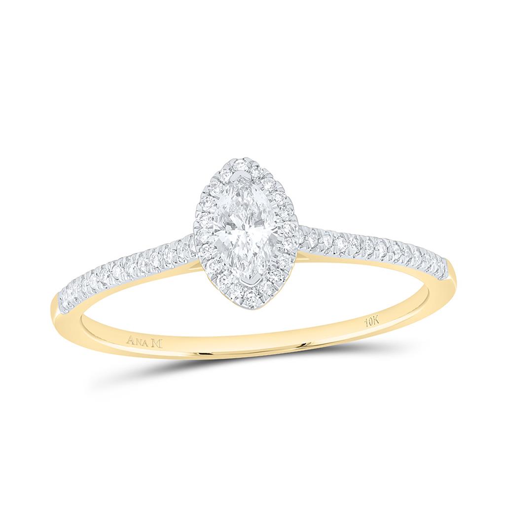 10K Yellow Gold 1/3 Cttw Natural Diamond Ana M 1/5 Cttw Marquise Engagement Single Halo Ring