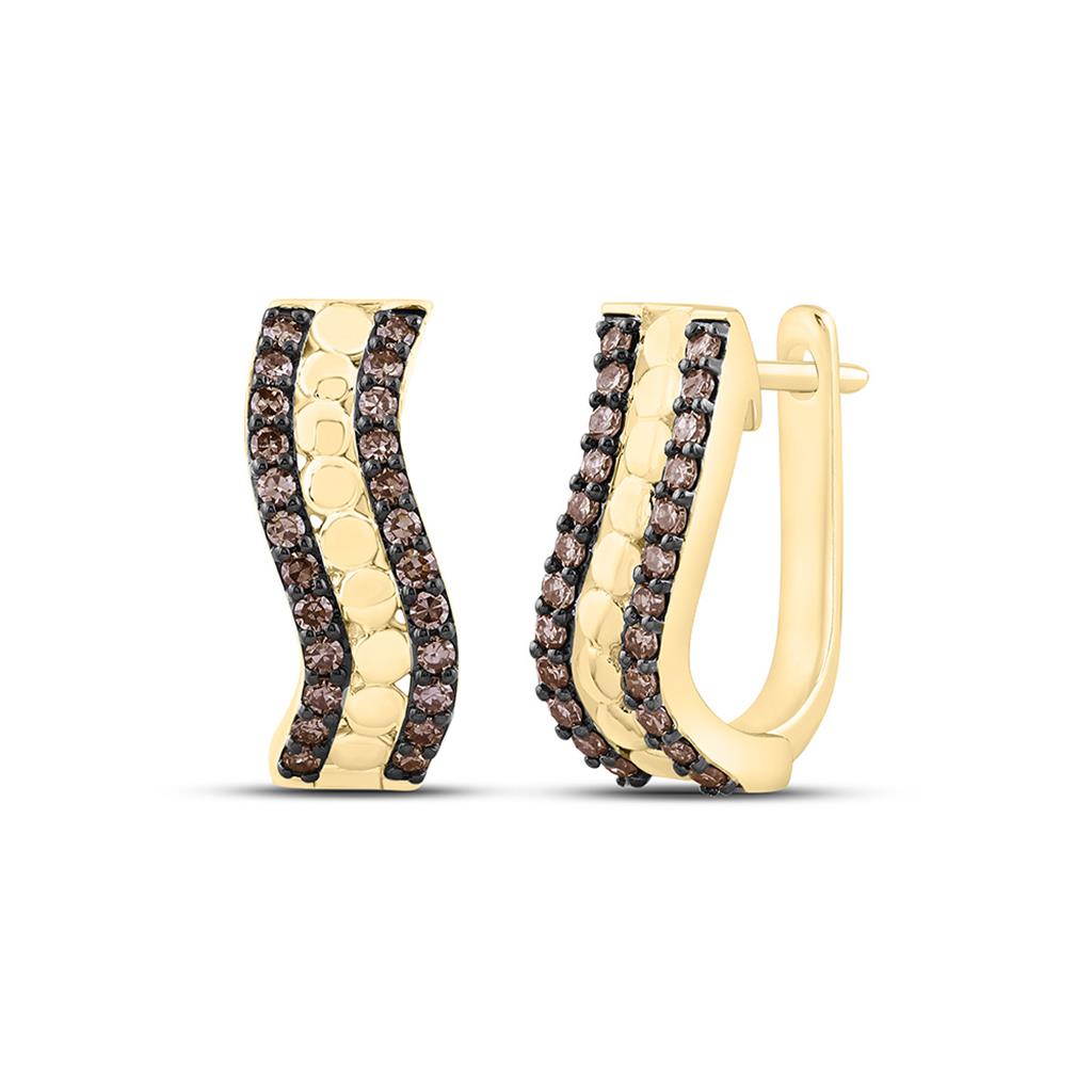10K Yellow Gold 1/3 Cttw Natural Diamond Fashion Cognac Natural Hoop Earring