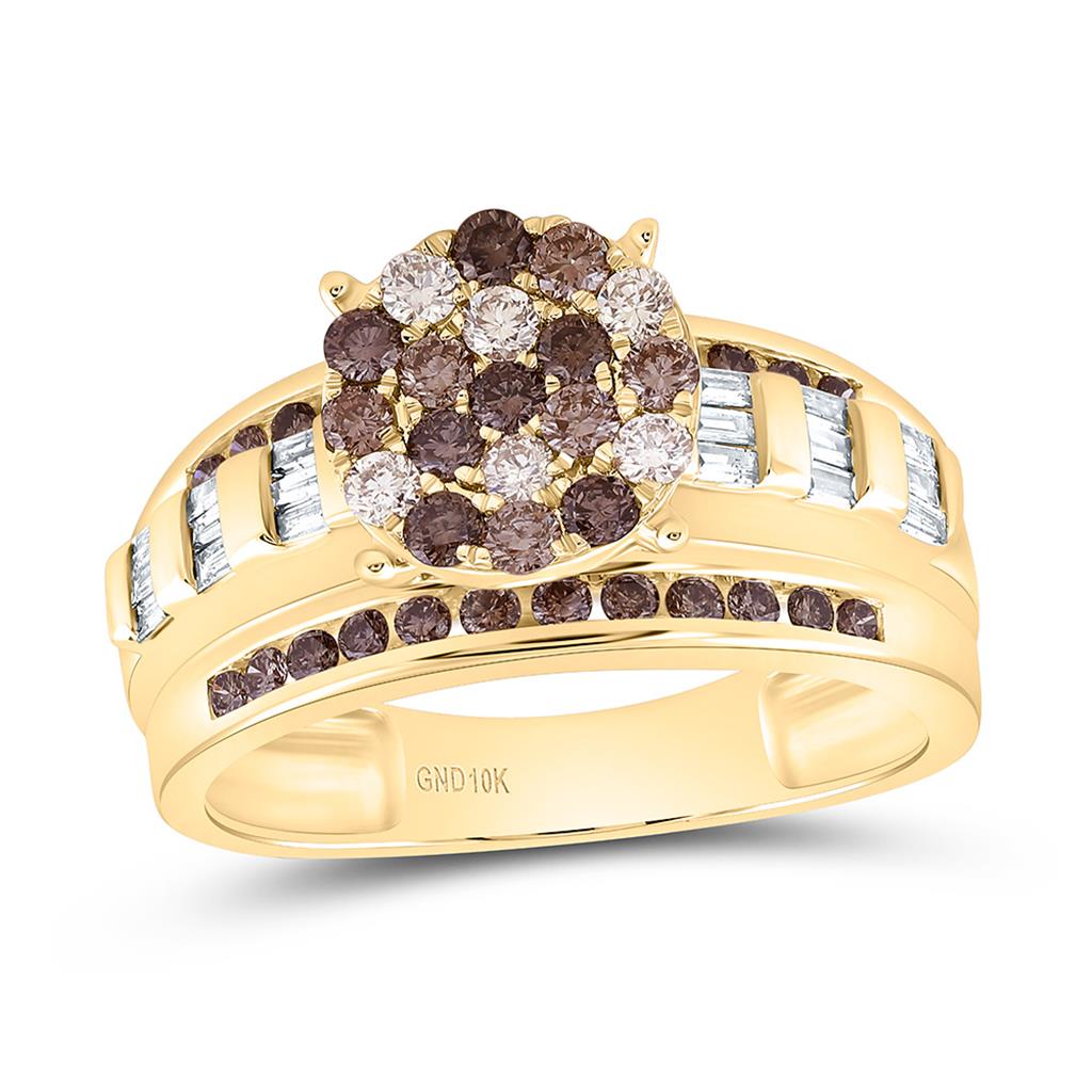 10K Yellow Gold 1 Cttw Natural Diamond Fashion Cognac Ombre Diamond Round Ring