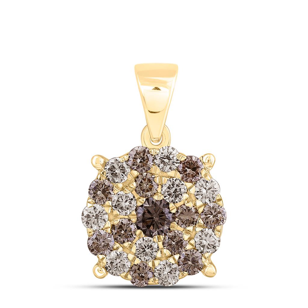 10K Yellow Gold 1 Cttw Natural Diamond Fashion Cognac Ombre Diamond Round Pendant