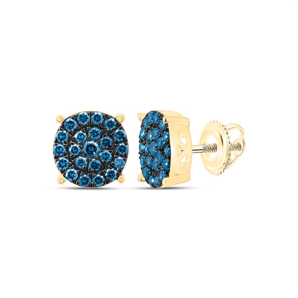 10K Yellow Gold 1/2 Cttw Natural Diamond Fashion Blue Diamond Round Cindy Earring