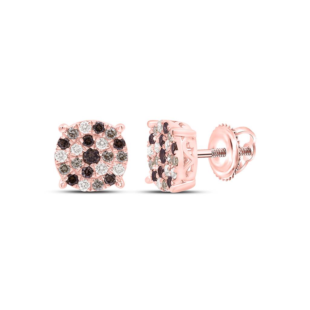 10K Yellow Or Rose Gold 1/2 Cttw Natural Diamond Fashion Cognac Ombre Diamond Round Earring