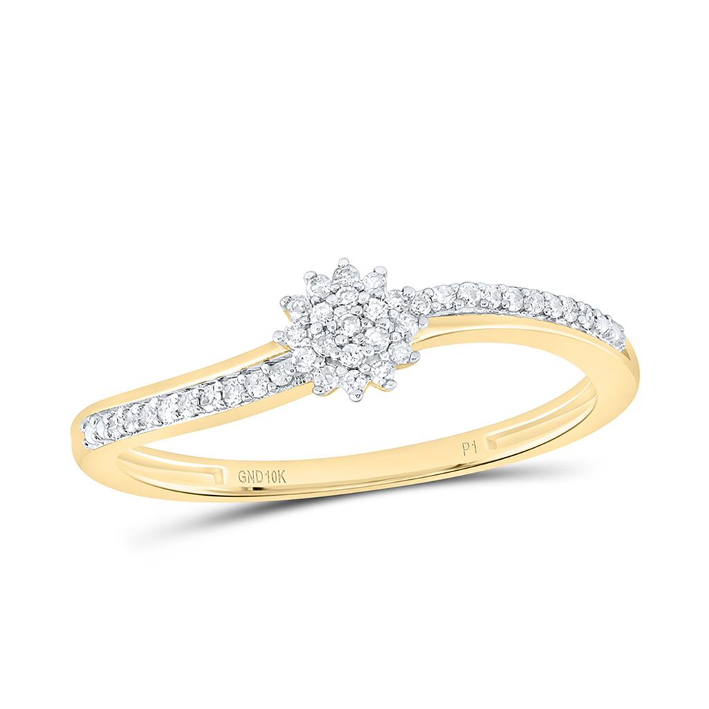 10K Yellow Gold 1/10 Cttw Natural Diamond Gift Flower Ring