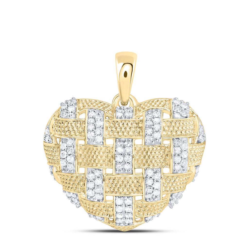 Sterling Silver Yellow Tone 3/8 Cttw Natural Diamond Gift Heart Pendant