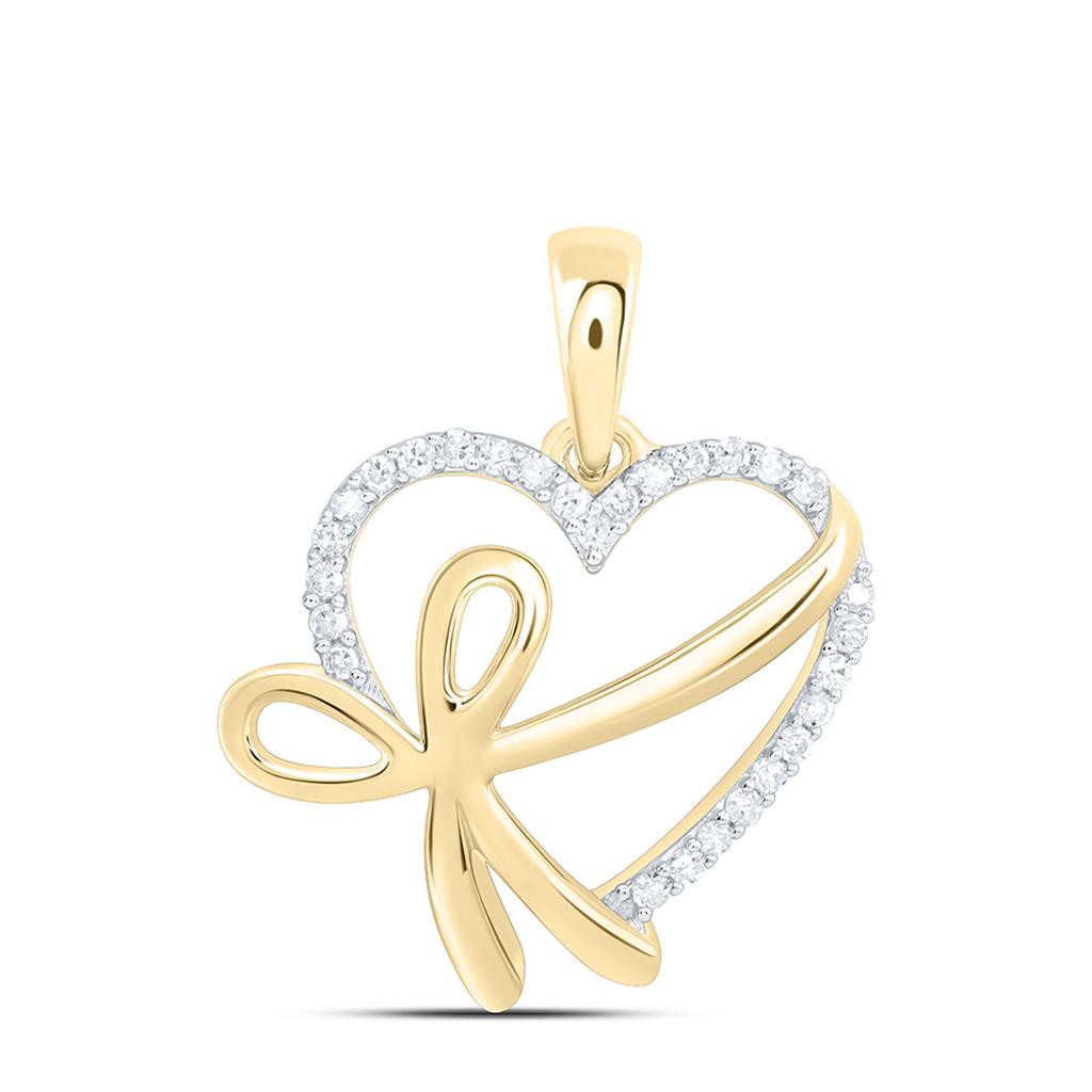 Sterling Silver Yellow Tone 1/10 Cttw Natural Diamond Gift Bow Heart Pendant