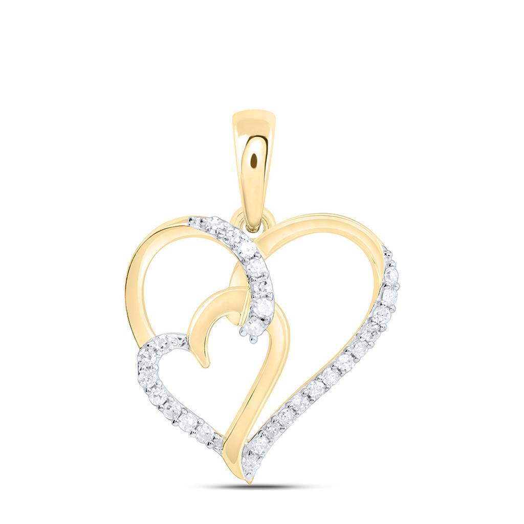 Sterling Silver Yellow Tone 1/10 Cttw Natural Diamond Gift Heart Pendant
