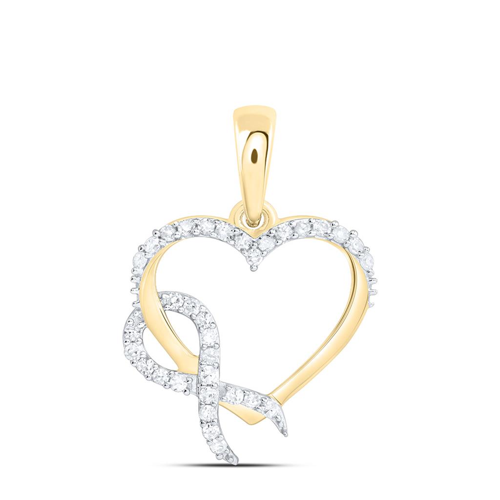 Sterling Silver Yellow Tone 1/8 Cttw Natural Diamond Gift Heart Pendant