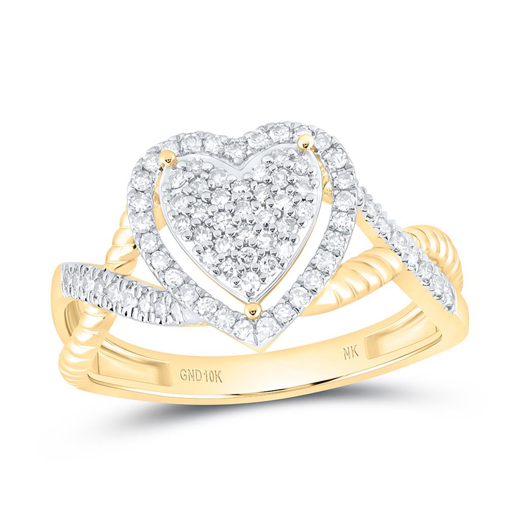 10K Yellow Gold 1/3 Cttw Natural Diamond Fashion Heart Bridal Ring