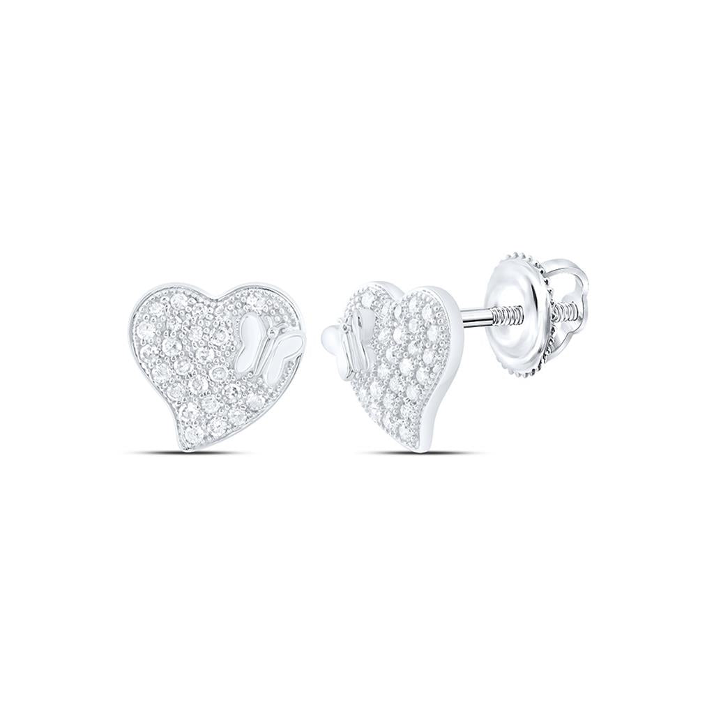 Sterling Silver 3/8 Cttw Natural Diamond Gift Butterfly Heart Earring