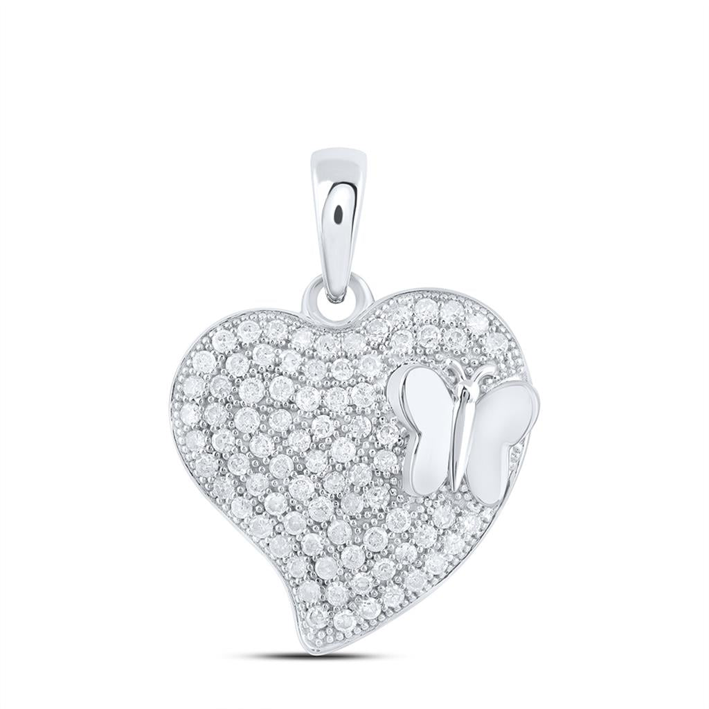 Sterling Silver 5/8 Cttw Natural Diamond Gift Butterfly Heart Pendant