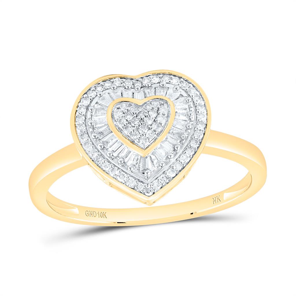 10K Yellow Gold 1/4 Cttw Natural Diamond Fashion Heart Ring