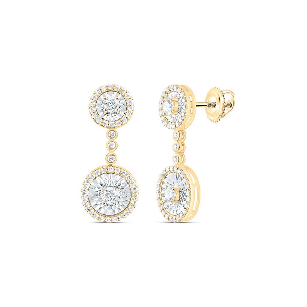 14K Yellow Gold 1 1/3 Cttw Natural Diamond Ana M Fashion Fanuk Round Dangling Earring