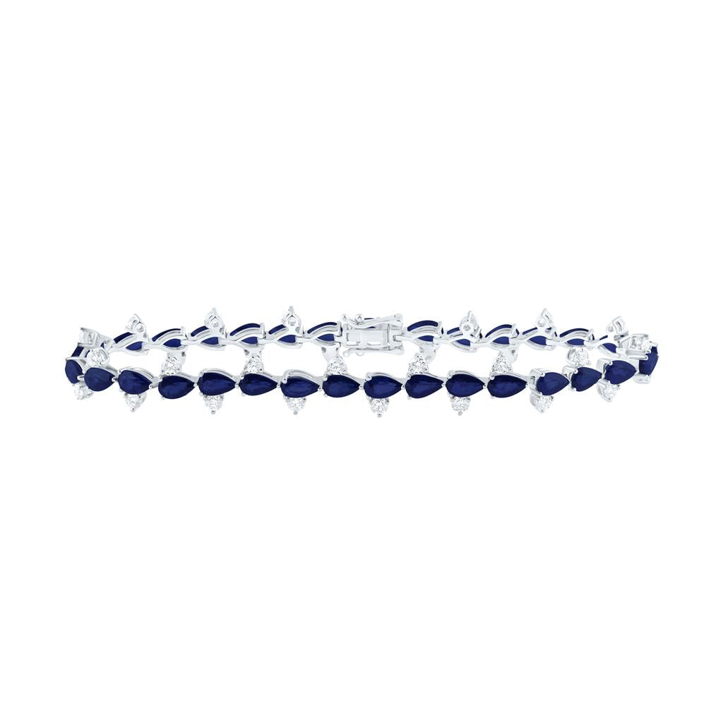 18K White Gold 1 1/3 Cttw Natural Diamond Vs-Efg 6 3/8 Cttw Pear Blue Sapphire Natural Gem Bracelet (7 Inch)