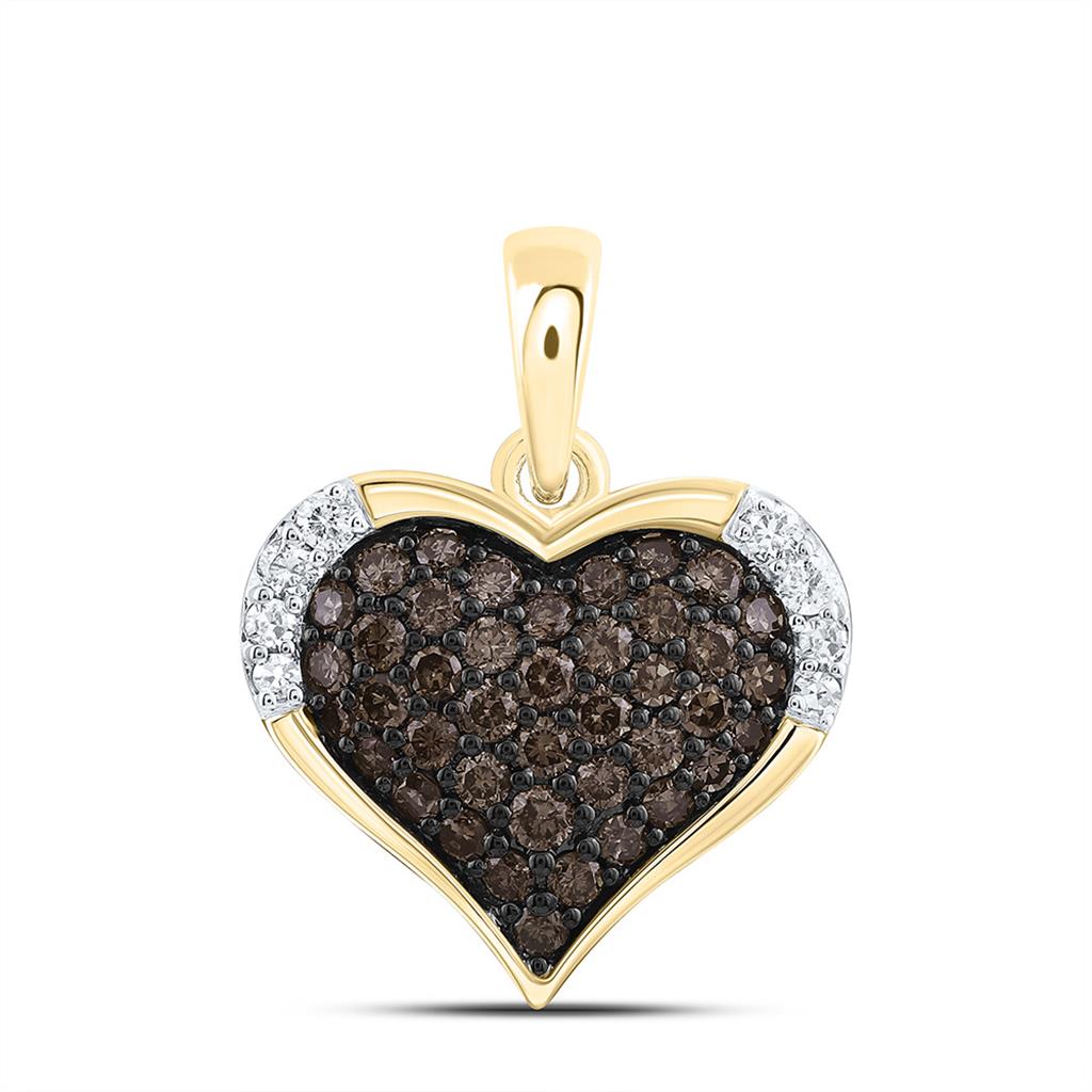 10K Yellow Gold 3/8 Cttw Natural Diamond Fashion Cognac Natural Heart Pendant