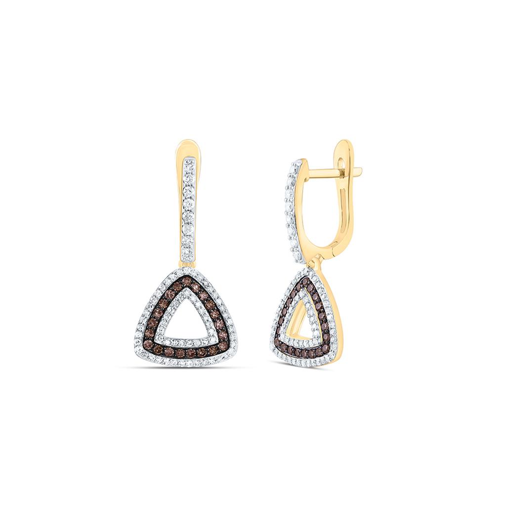 10K Yellow Gold 7/8 Cttw Natural Diamond Fashion Cognac Natural Triangle Dangling Earring